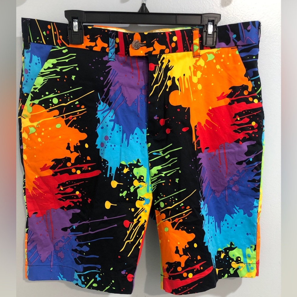 Loudmouth Golf Shorts Sz 36 Colorful Paint Splatter Splash Stretch